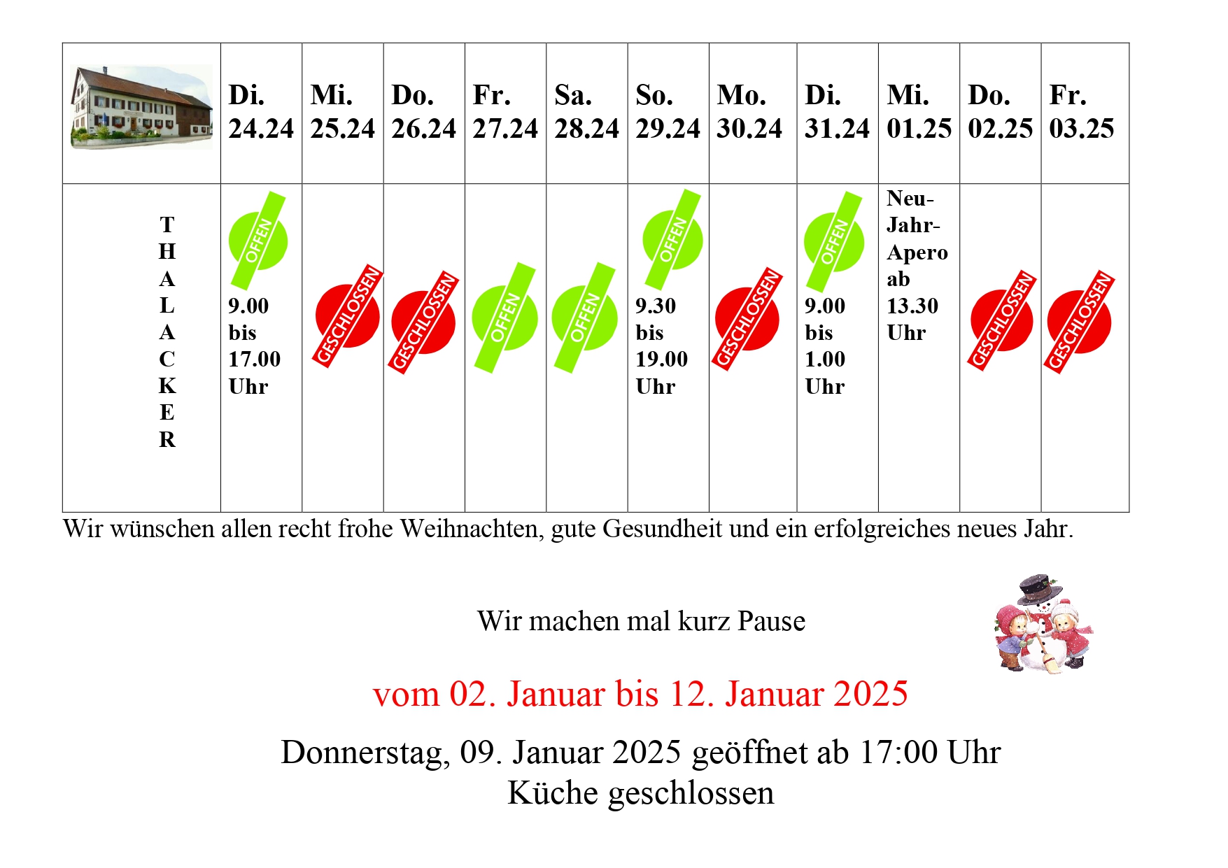 Weihnachtsplan 24 /25